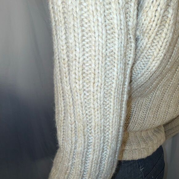 Vintage Y2K Abercrombie & Fitch Lambswool Knit Hoodie Sweater | Beige Ribbed Pul - Picture 8 of 15